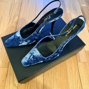 Saint Laurent Velvet Slingback Heels in Blue/Denim 39